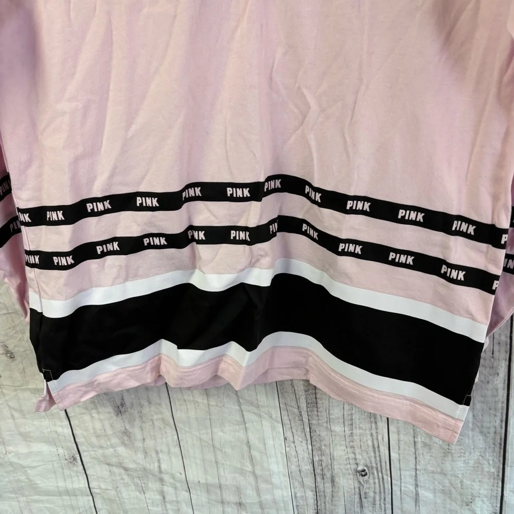 Victoria's Secret PINK Boyfriend Jersey Lace-Up Long Sleeve Shirt Medium - Picture 2 of 6